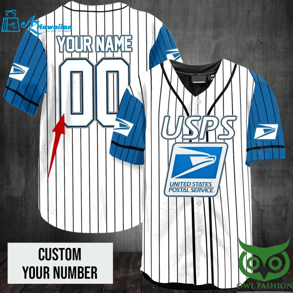 Customized Blue White Postal Baseball Jersey Shirt