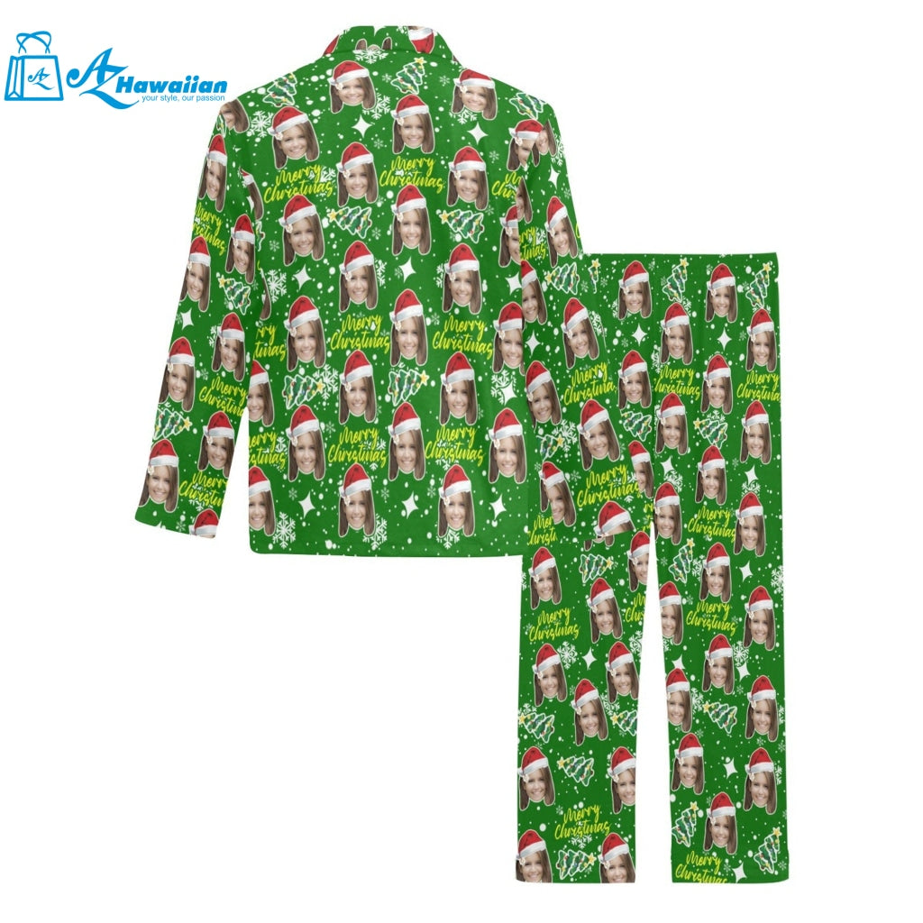 Customized Pajamas with Face Custom Christmas Women Men Long Pajama Set Loungewear Personalized Face Photo Sleepwear Gifts for Christmas