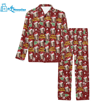 Customized Pajamas with Face Custom Christmas Women Men Long Pajama Set Loungewear Personalized Face Photo Sleepwear Gifts for Christmas