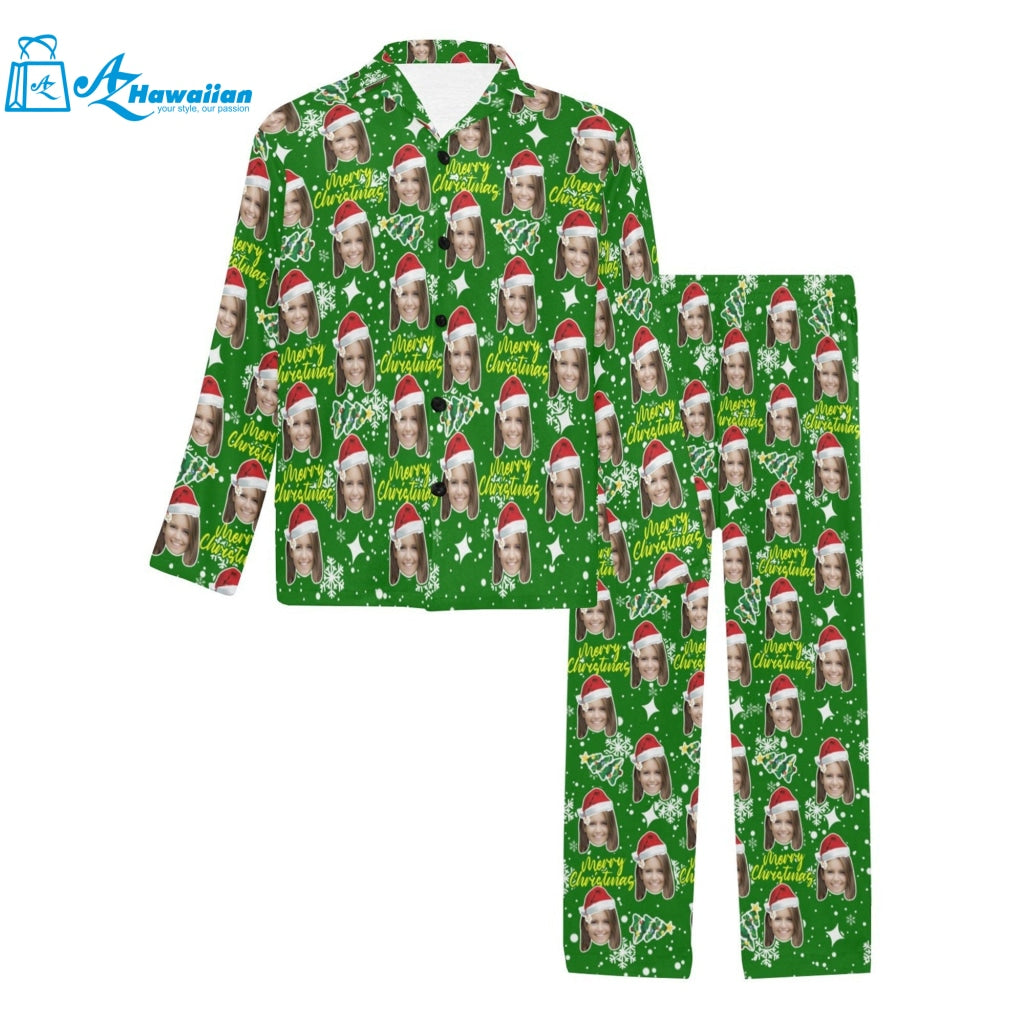 Customized Pajamas with Face Custom Christmas Women Men Long Pajama Set Loungewear Personalized Face Photo Sleepwear Gifts for Christmas