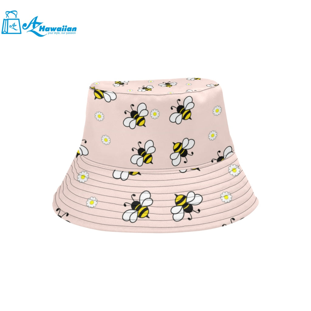 Cute bee flower pattern pink background Unisex Bucket Hat