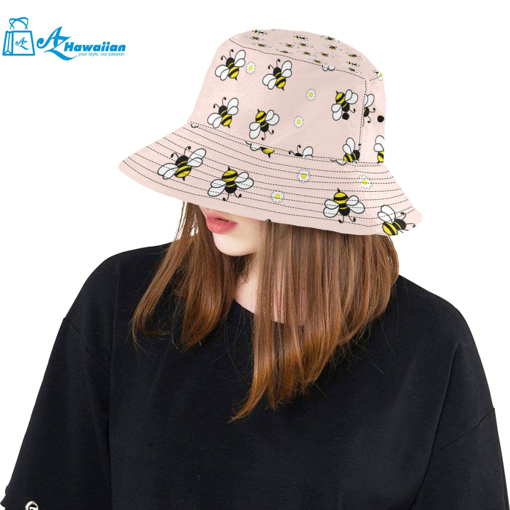 Cute bee flower pattern pink background Unisex Bucket Hat