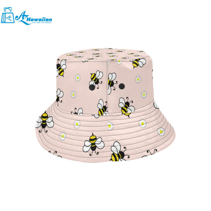 Cute bee flower pattern pink background Unisex Bucket Hat