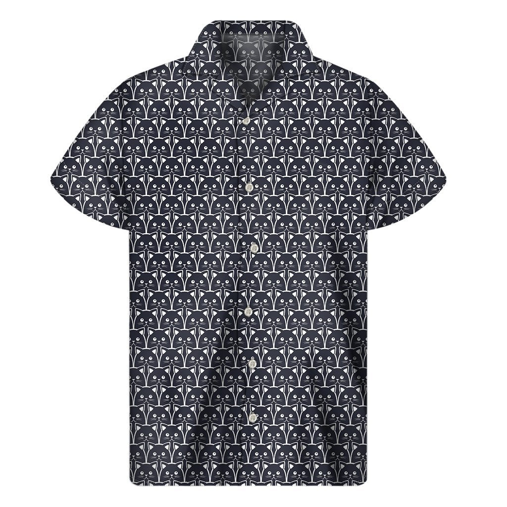 Cute Black Cat Pattern Print Mens Short Sleeve Shirt Hawaiian