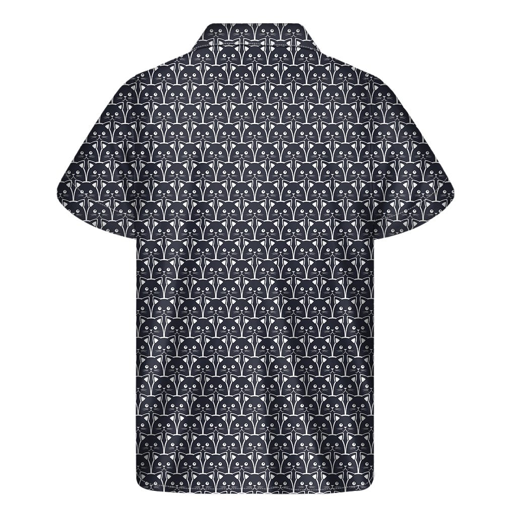 Cute Black Cat Pattern Print Mens Short Sleeve Shirt Hawaiian