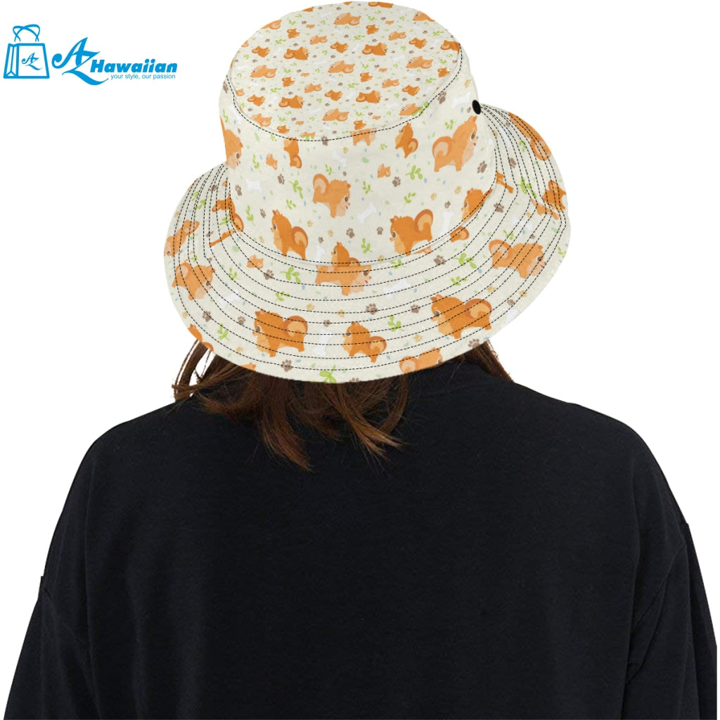 Cute brown pomeranian paw leave bone pattern Unisex Bucket Hat