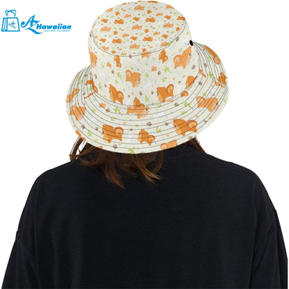 Cute brown pomeranian paw leave bone pattern Unisex Bucket Hat