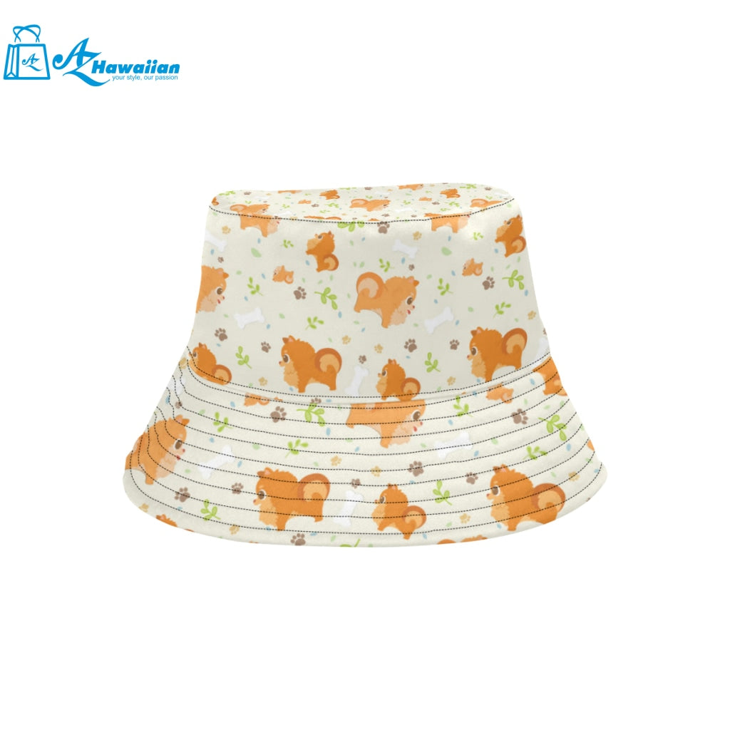 Cute brown pomeranian paw leave bone pattern Unisex Bucket Hat