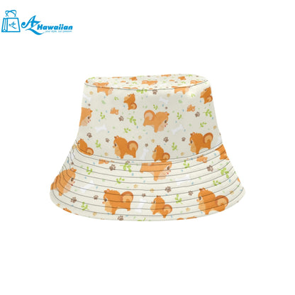 Cute brown pomeranian paw leave bone pattern Unisex Bucket Hat