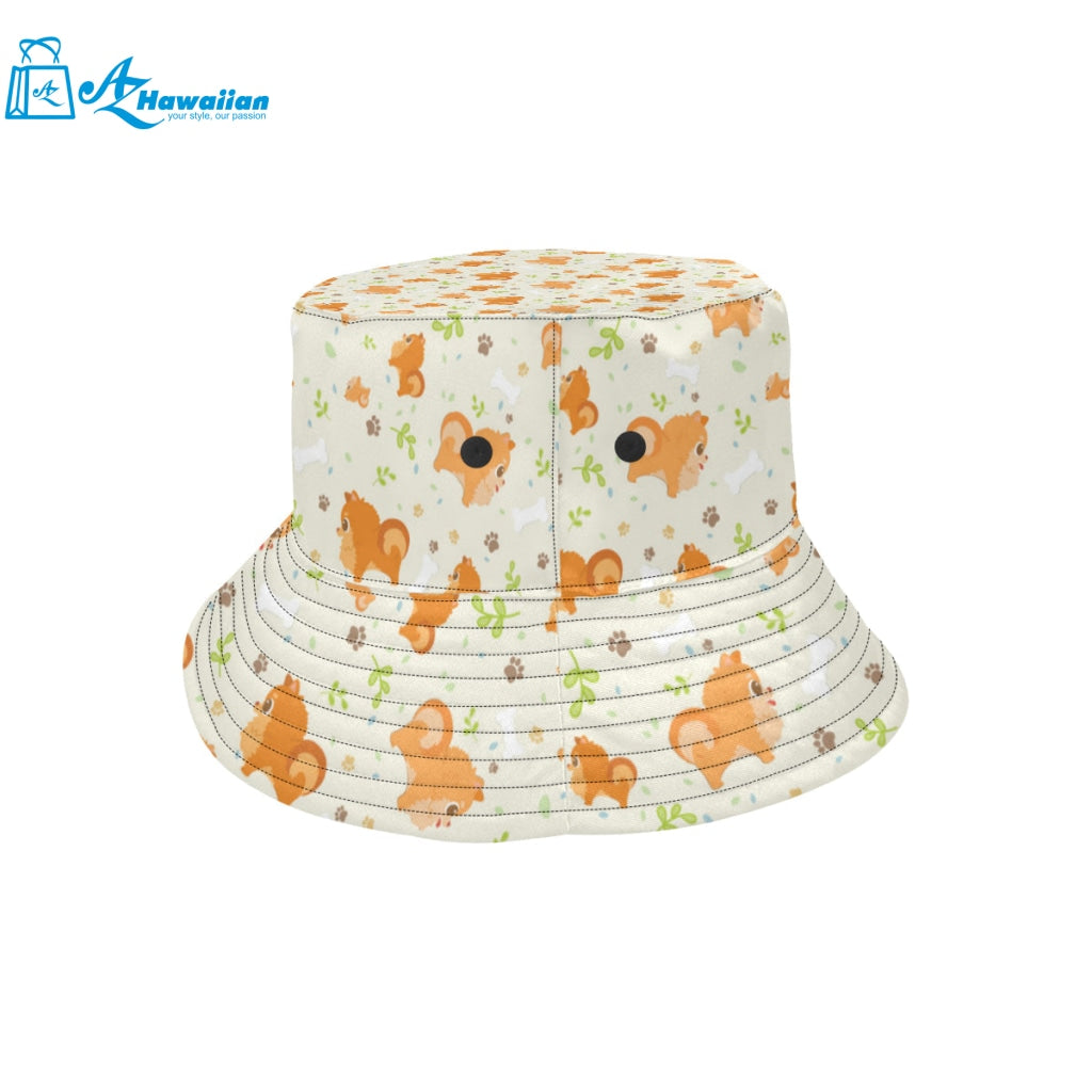 Cute brown pomeranian paw leave bone pattern Unisex Bucket Hat