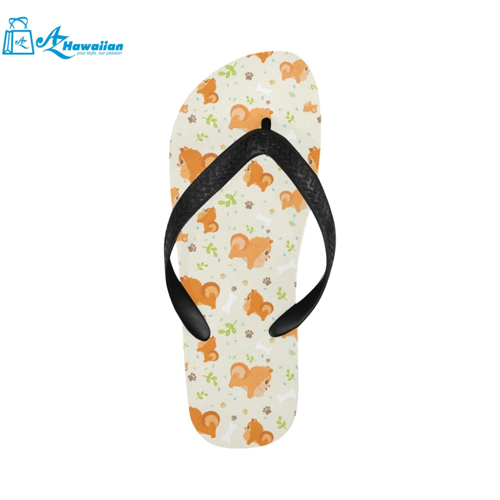 Cute brown pomeranian paw leave bone pattern Unisex Flip Flops