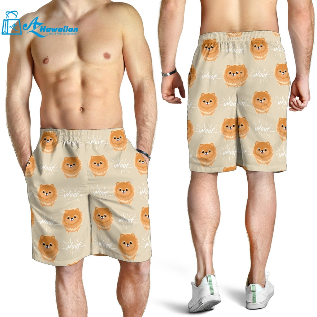 Cute Brown Pomeranian Puppy Men Shorts