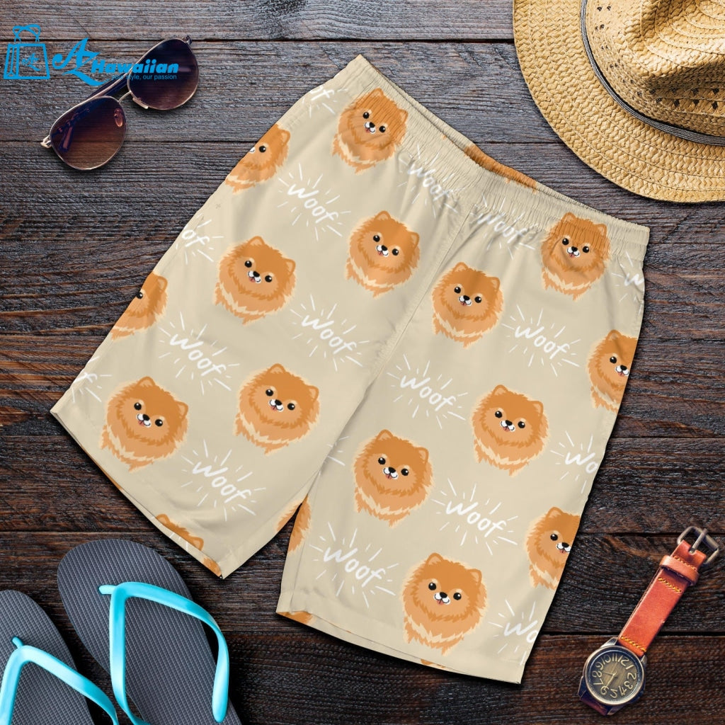 Cute Brown Pomeranian Puppy Men Shorts