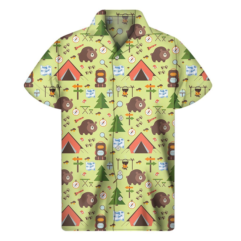 Cute Camping Pattern Print Mens Short Sleeve Shirt Hawaiian