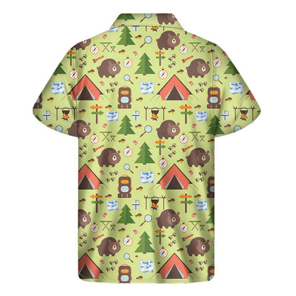 Cute Camping Pattern Print Mens Short Sleeve Shirt Hawaiian