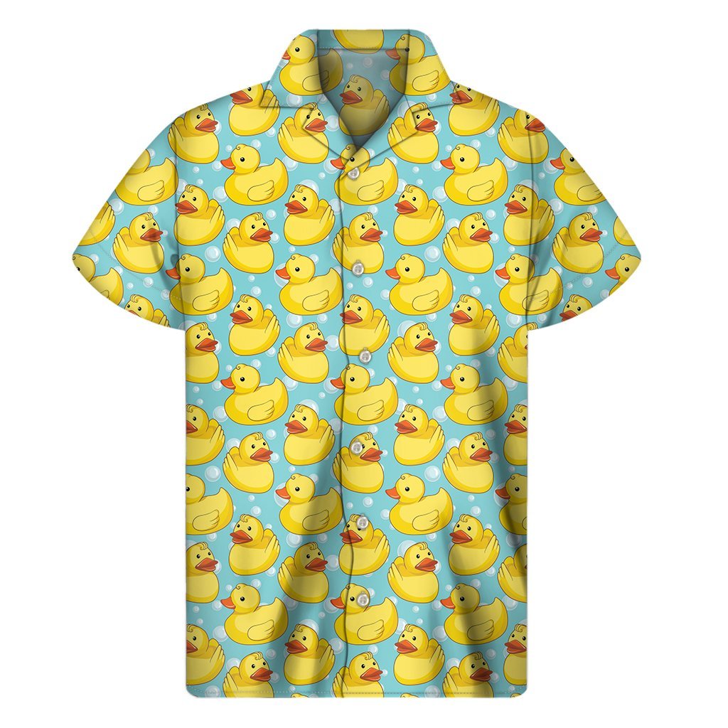 Cute Cartoon Duck Pattern Print Mens Short Sleeve Shirt Hawaiian