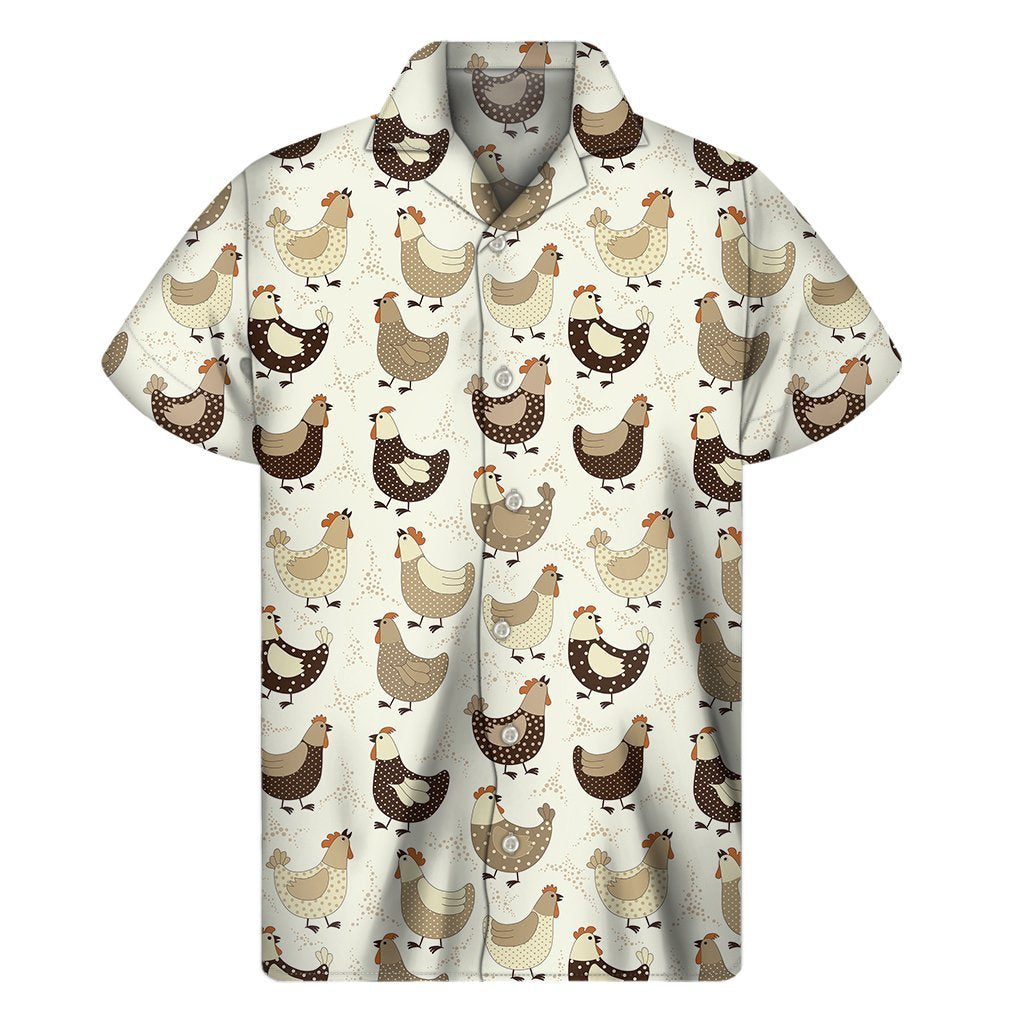 Cute Chicken Pattern Print Mens Short Sleeve Shirt Hawaiian