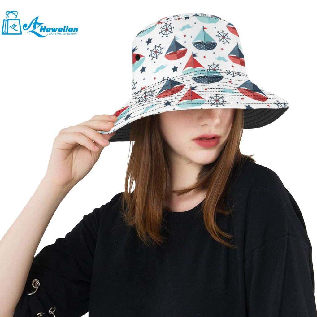 Cute color paper sailboat pattern Unisex Bucket Hat