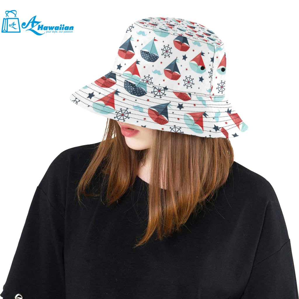 Cute color paper sailboat pattern Unisex Bucket Hat