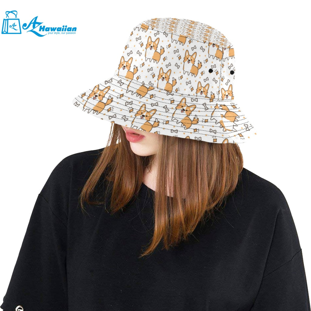 Cute corgi heart star bone pattern Unisex Bucket Hat