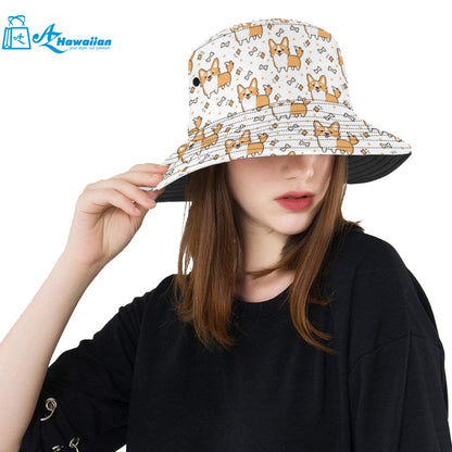 Cute corgi heart star bone pattern Unisex Bucket Hat