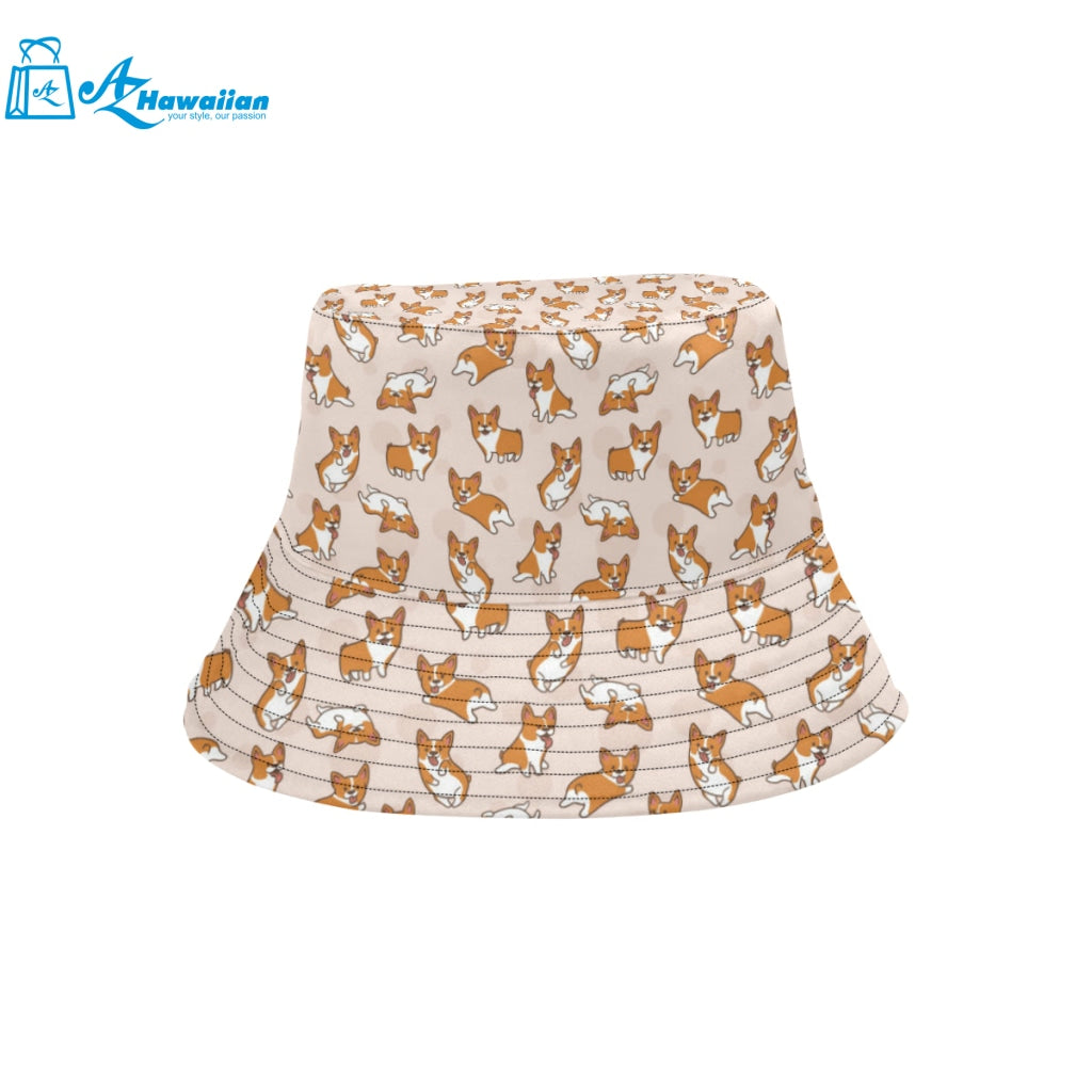 Cute Corgis Pattern pink background Unisex Bucket Hat