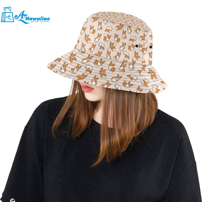 Cute Corgis Pattern pink background Unisex Bucket Hat