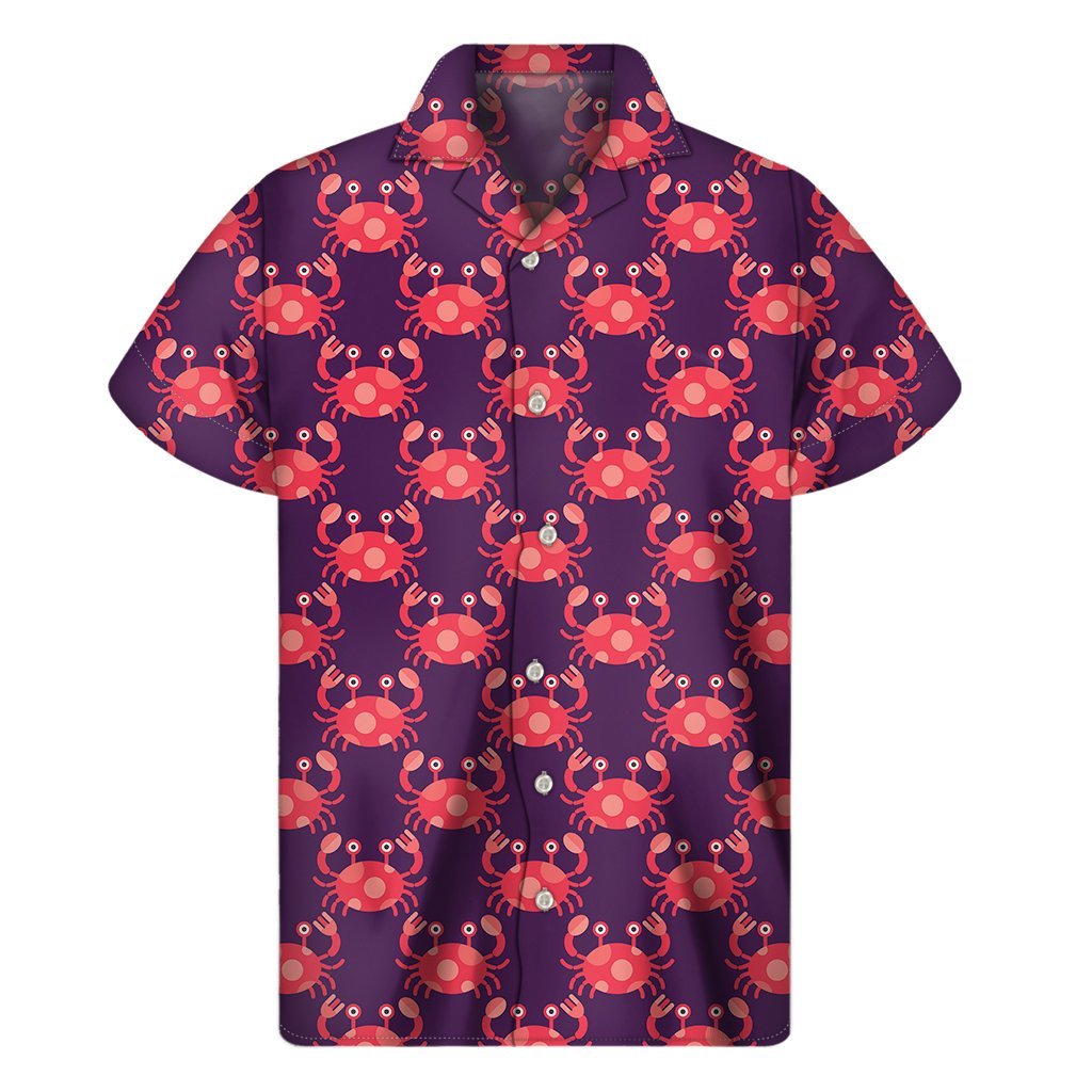 Cute Crab Pattern Print Mens Short Sleeve Shirt Hawaiian