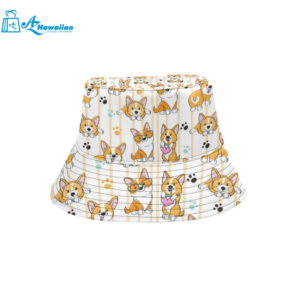 Cute dog corgi striped background pattern Unisex Bucket Hat