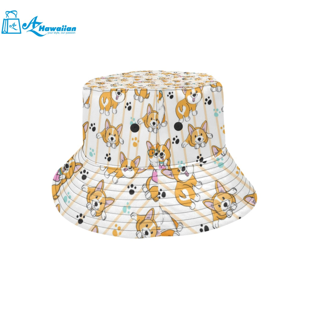 Cute dog corgi striped background pattern Unisex Bucket Hat