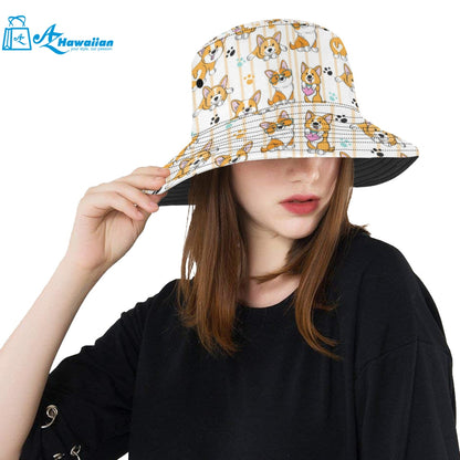 Cute dog corgi striped background pattern Unisex Bucket Hat