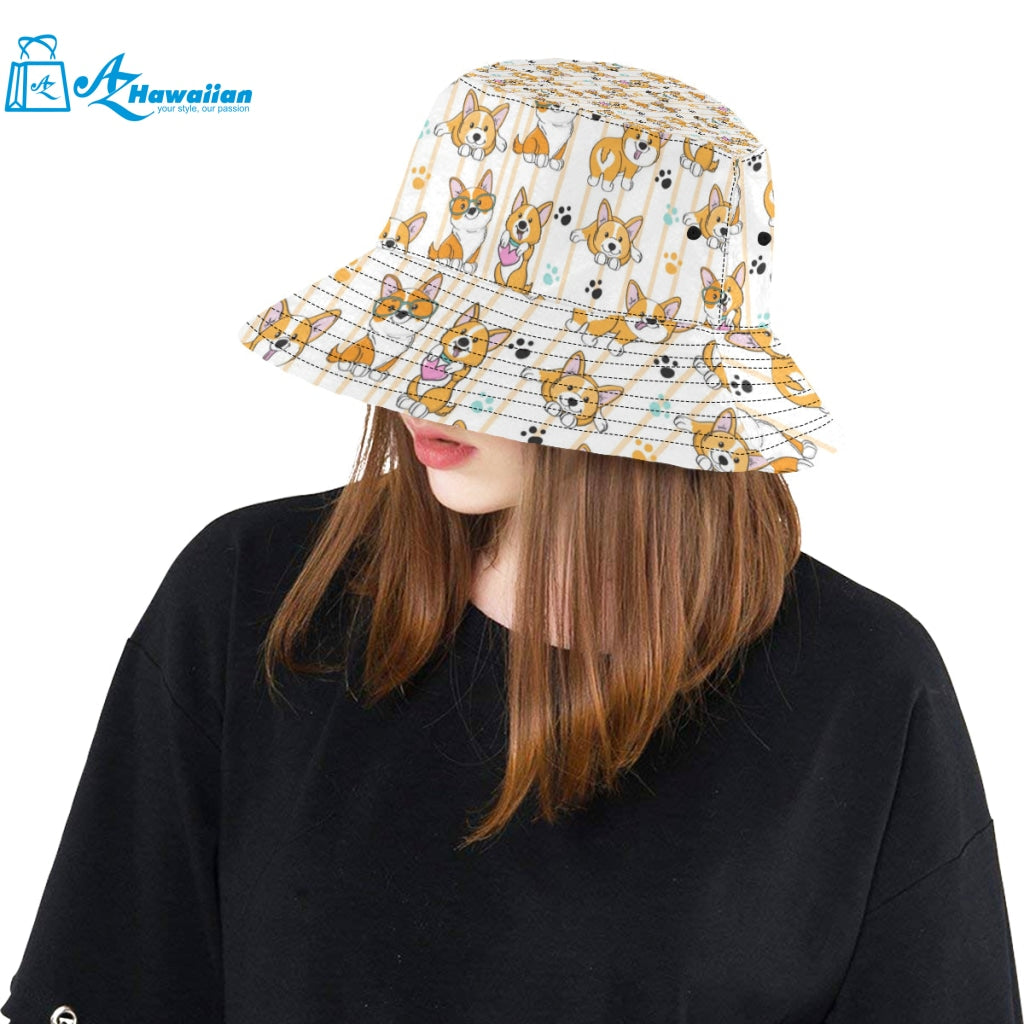 Cute dog corgi striped background pattern Unisex Bucket Hat