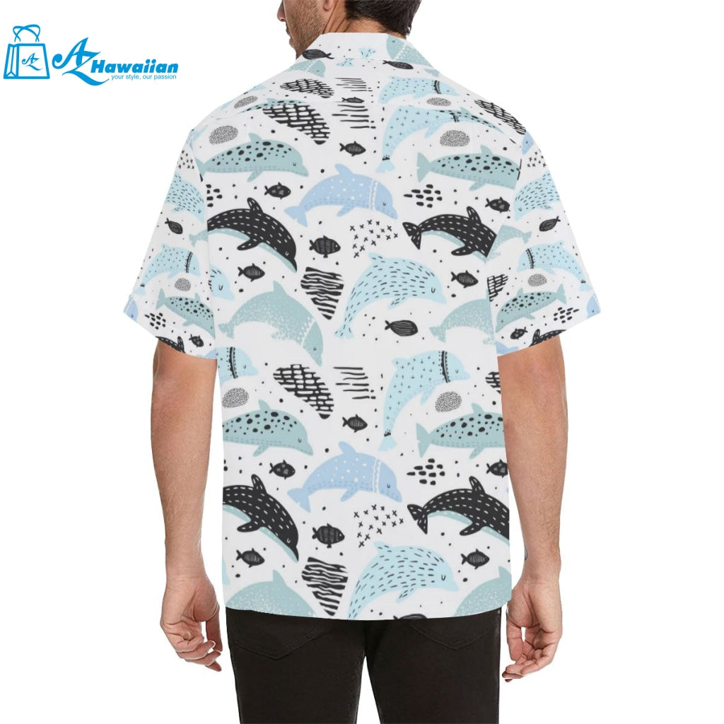 Cute Dolphins Childish Style Pattern Mens All Over Print Hawaiian Shirt