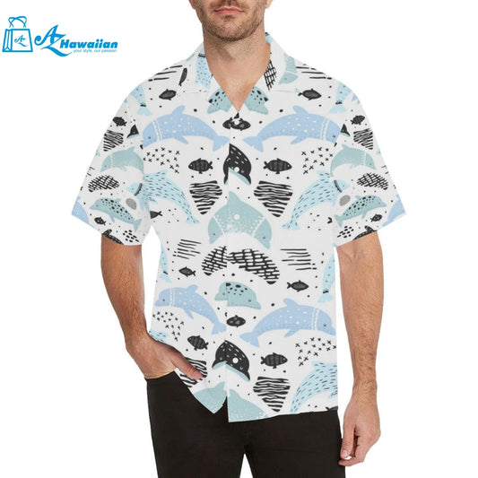 Cute Dolphins Childish Style Pattern Mens All Over Print Hawaiian Shirt