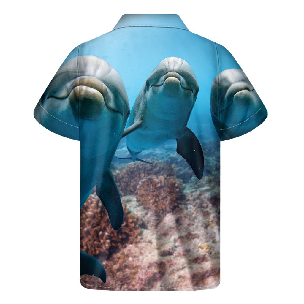 Cute Dolphins In The Ocean Print Mens Short Sleeve Shirt Hawaiian