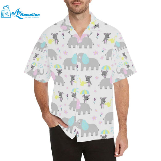 Cute Elephant Mouse Pattern Mens All Over Print Hawaiian Shirt