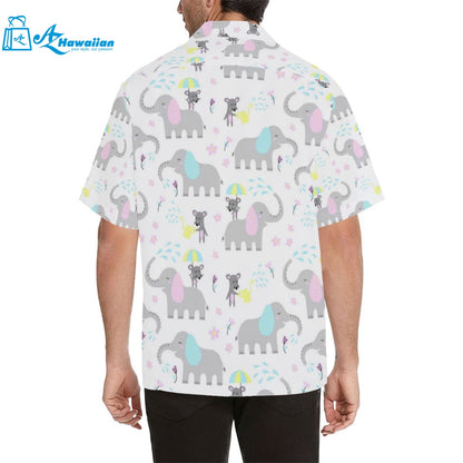 Cute Elephant Mouse Pattern Mens All Over Print Hawaiian Shirt