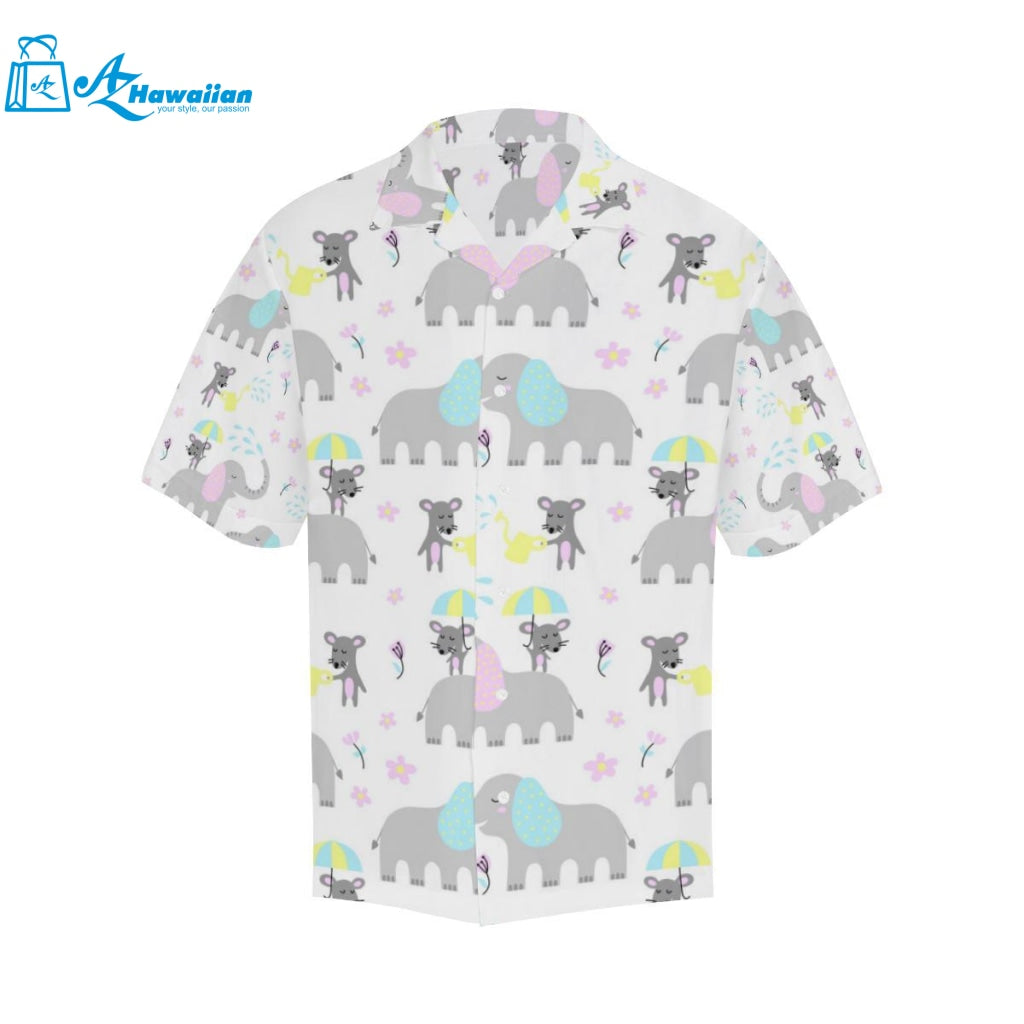 Cute Elephant Mouse Pattern Mens All Over Print Hawaiian Shirt