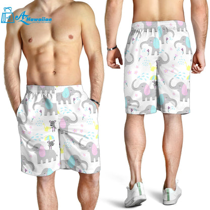 Cute Elephant Mouse Pattern Men Shorts