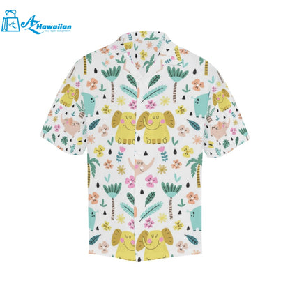 Cute Elephants Palm Tree Flower Butterfly Pattern Mens All Over Print Hawaiian Shirt