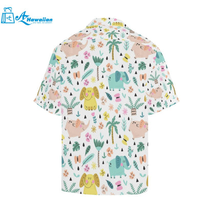 Cute Elephants Palm Tree Flower Butterfly Pattern Mens All Over Print Hawaiian Shirt