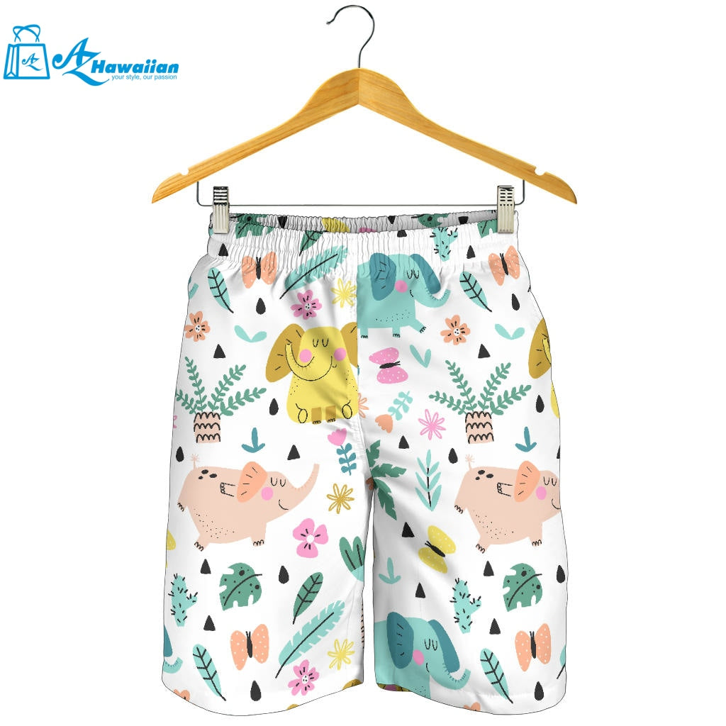 Cute Elephants Palm Tree Flower Butterfly Pattern Men Shorts