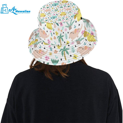 Cute elephants palm tree flower butterfly pattern Unisex Bucket Hat