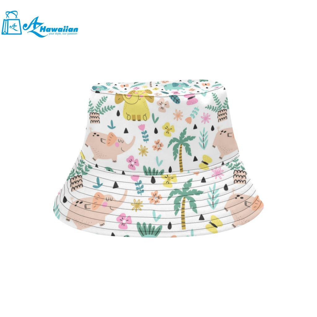 Cute elephants palm tree flower butterfly pattern Unisex Bucket Hat