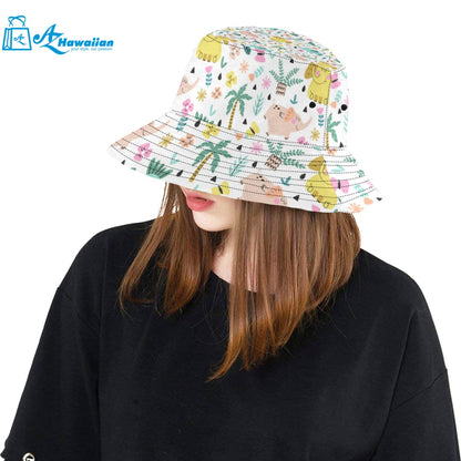 Cute elephants palm tree flower butterfly pattern Unisex Bucket Hat