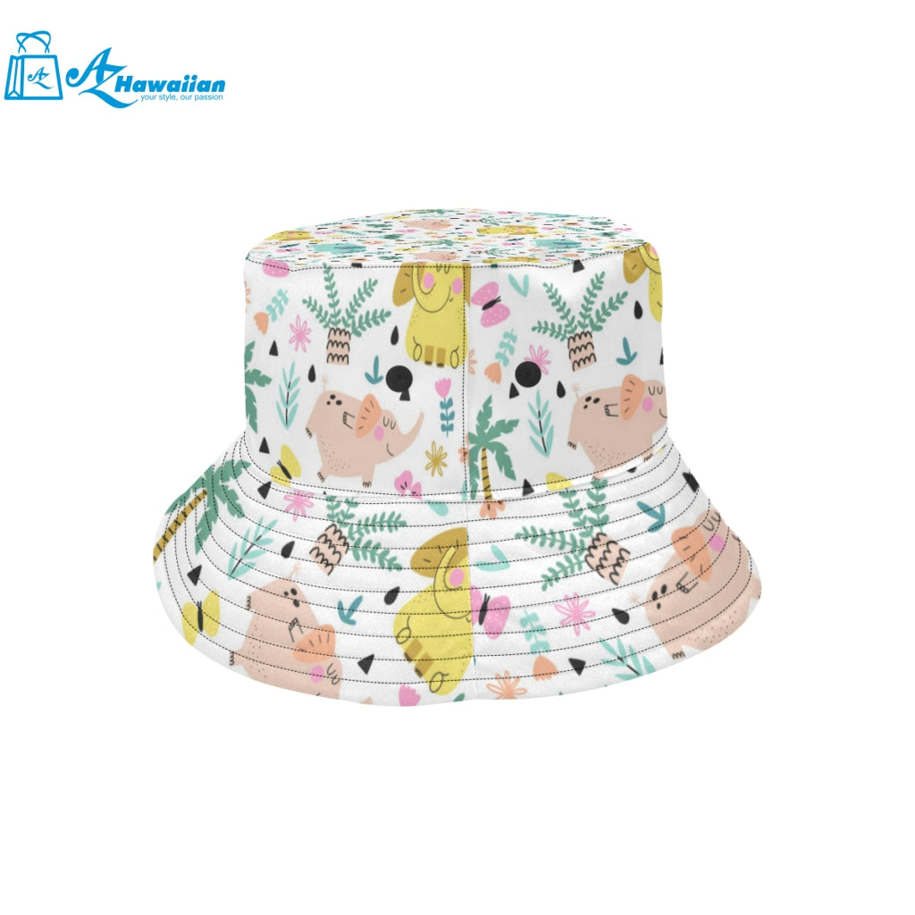 Cute elephants palm tree flower butterfly pattern Unisex Bucket Hat