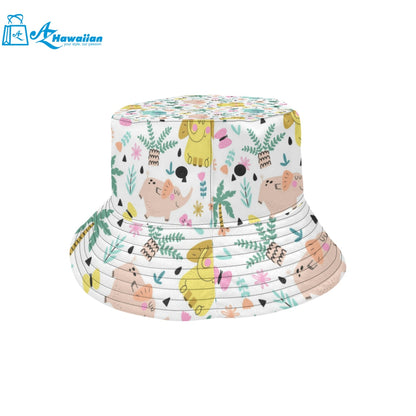 Cute elephants palm tree flower butterfly pattern Unisex Bucket Hat