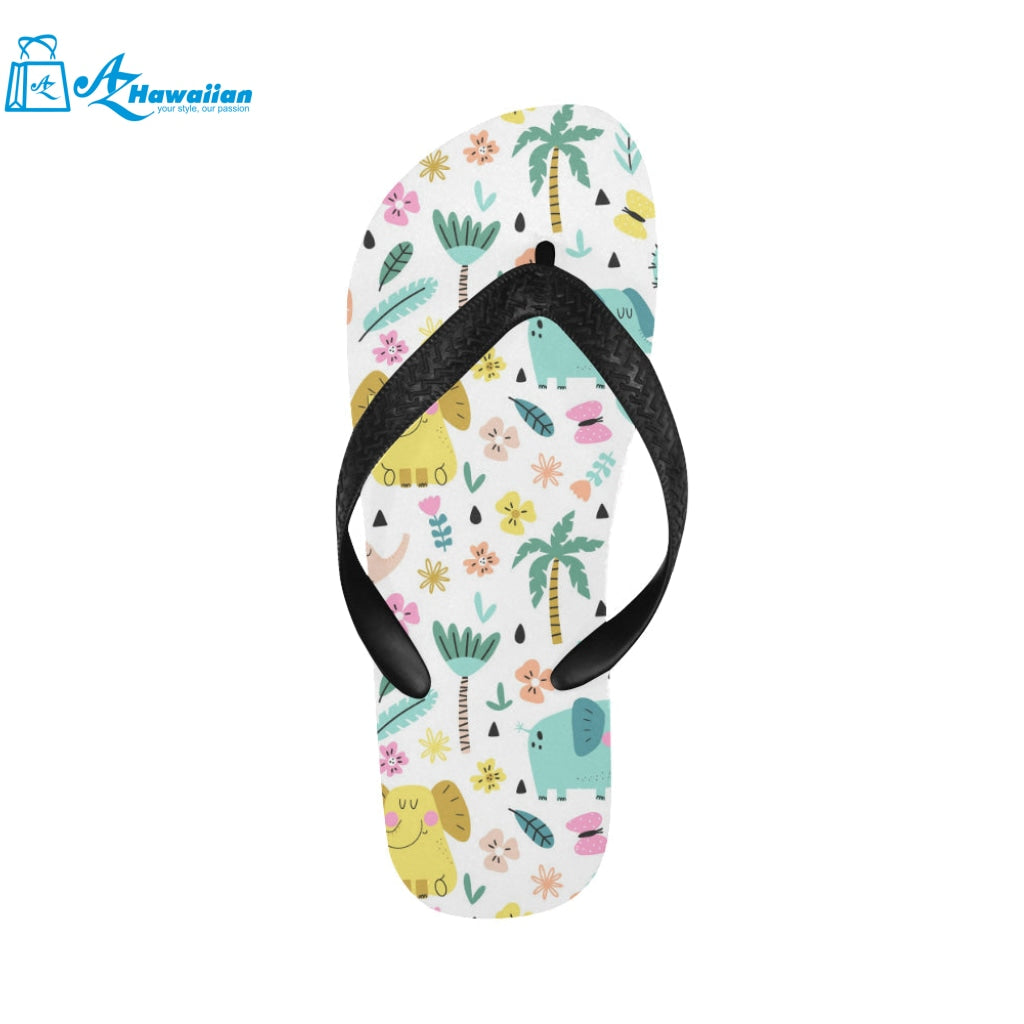 Cute elephants palm tree flower butterfly pattern Unisex Flip Flops