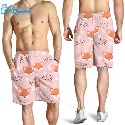 Cute Fox Pattern Pink Background Men Shorts