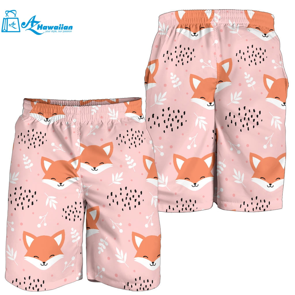 Cute Fox Pattern Pink Background Men Shorts